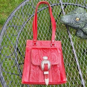 Vintage Women's Western Red Hand Tooled Leather Purse Bag